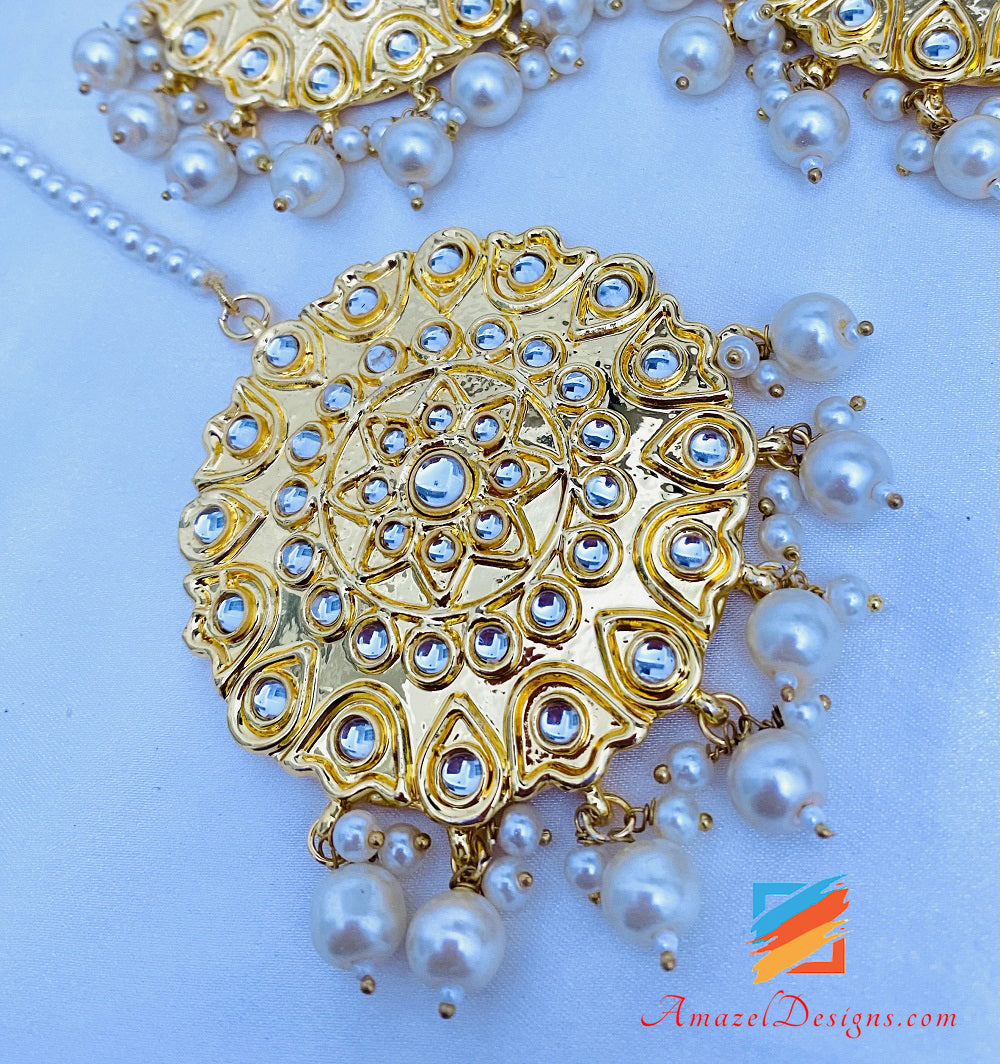Set Tikka con orecchini dipinti Kundan dorati