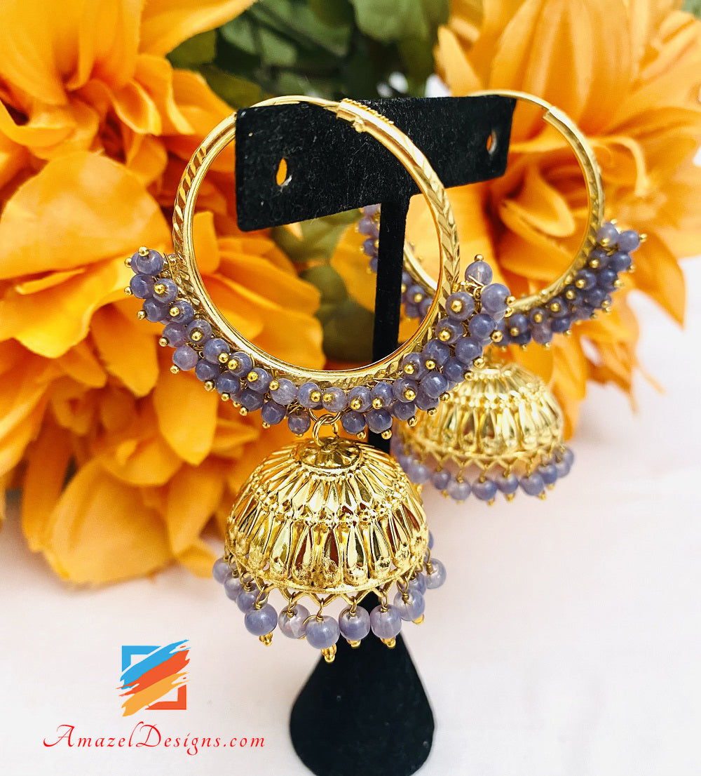 Golden Lightweight Grey Pearly Waliyaan Earrings