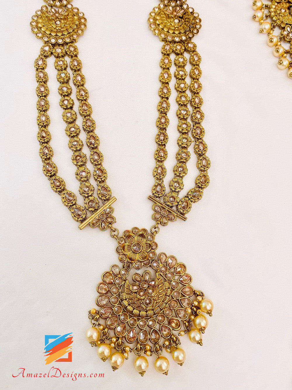Polki Goldene Halskette Lange Mala – Rani Haar, Bajuband, Matha Patti, Handstück, Nath Nasenring