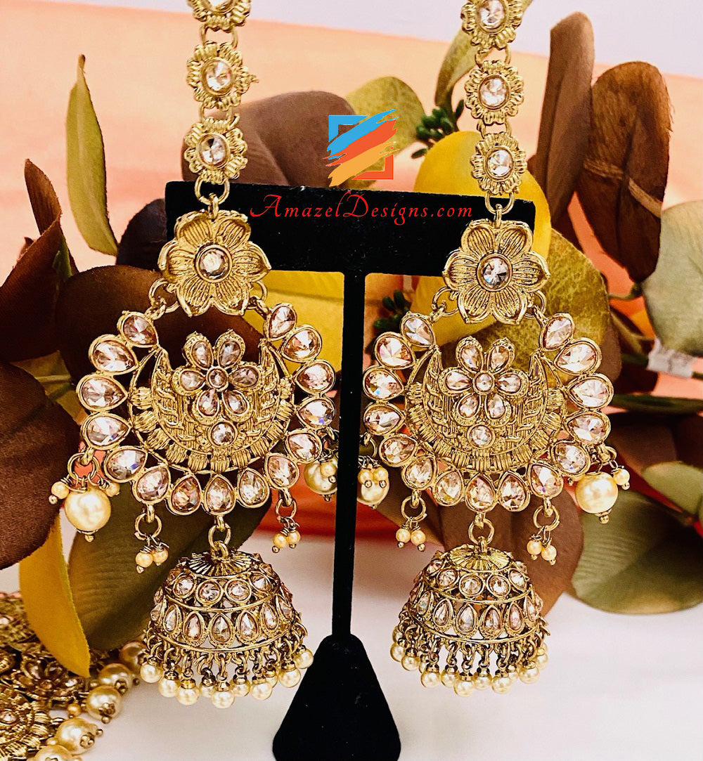 Polki Goldene Halskette Lange Mala – Rani Haar, Bajuband, Matha Patti, Handstück, Nath Nasenring