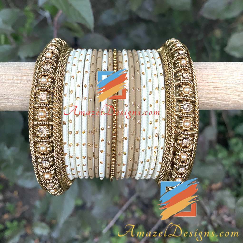 Goldenes Off-White-Armreif-Set