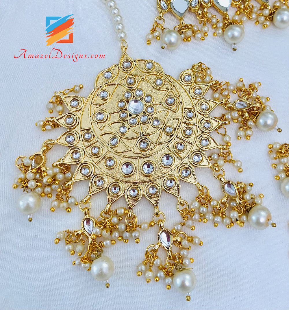 Golden Sheesha Kundan Choker Oversize Leggero Orecchini Balley Set Tikka