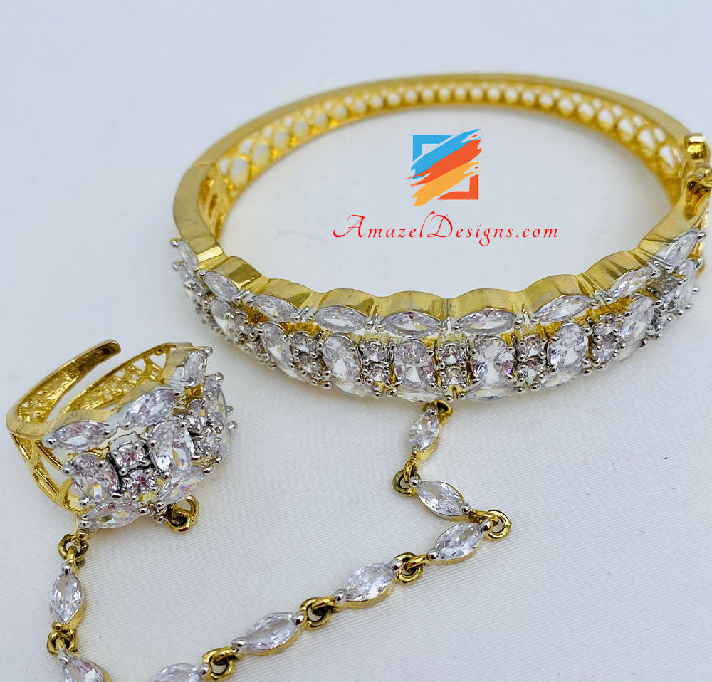 Golden Silver Ring Bracelet American Diamond