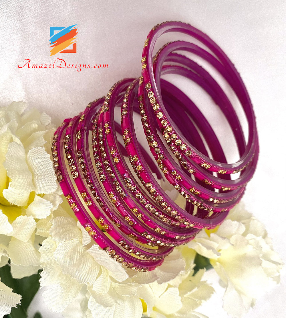 Braccialetti in vetro magenta Golden Touch con pietre