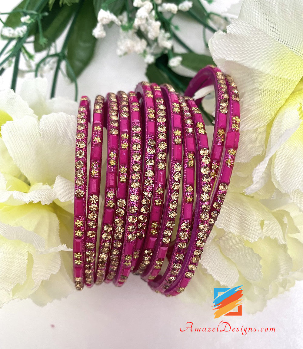 Braccialetti in vetro magenta Golden Touch con pietre