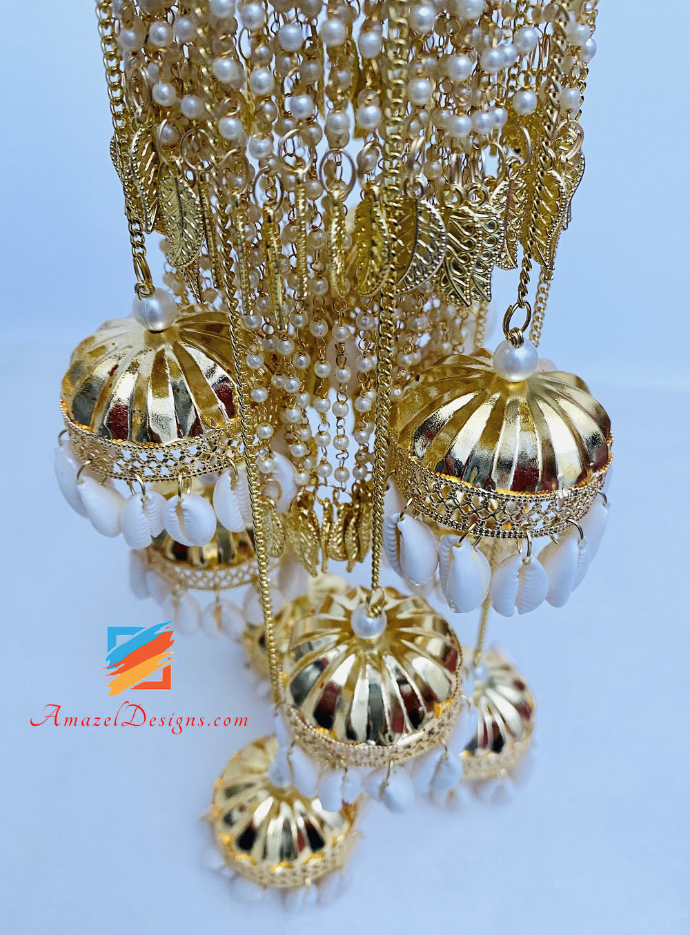Golden Traditional Kaudiyaan (Shells) Kaleerey