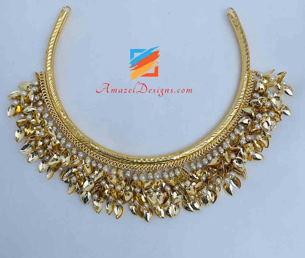 Golden Traditional Pippal Patti Hansuli Necklace Earrings