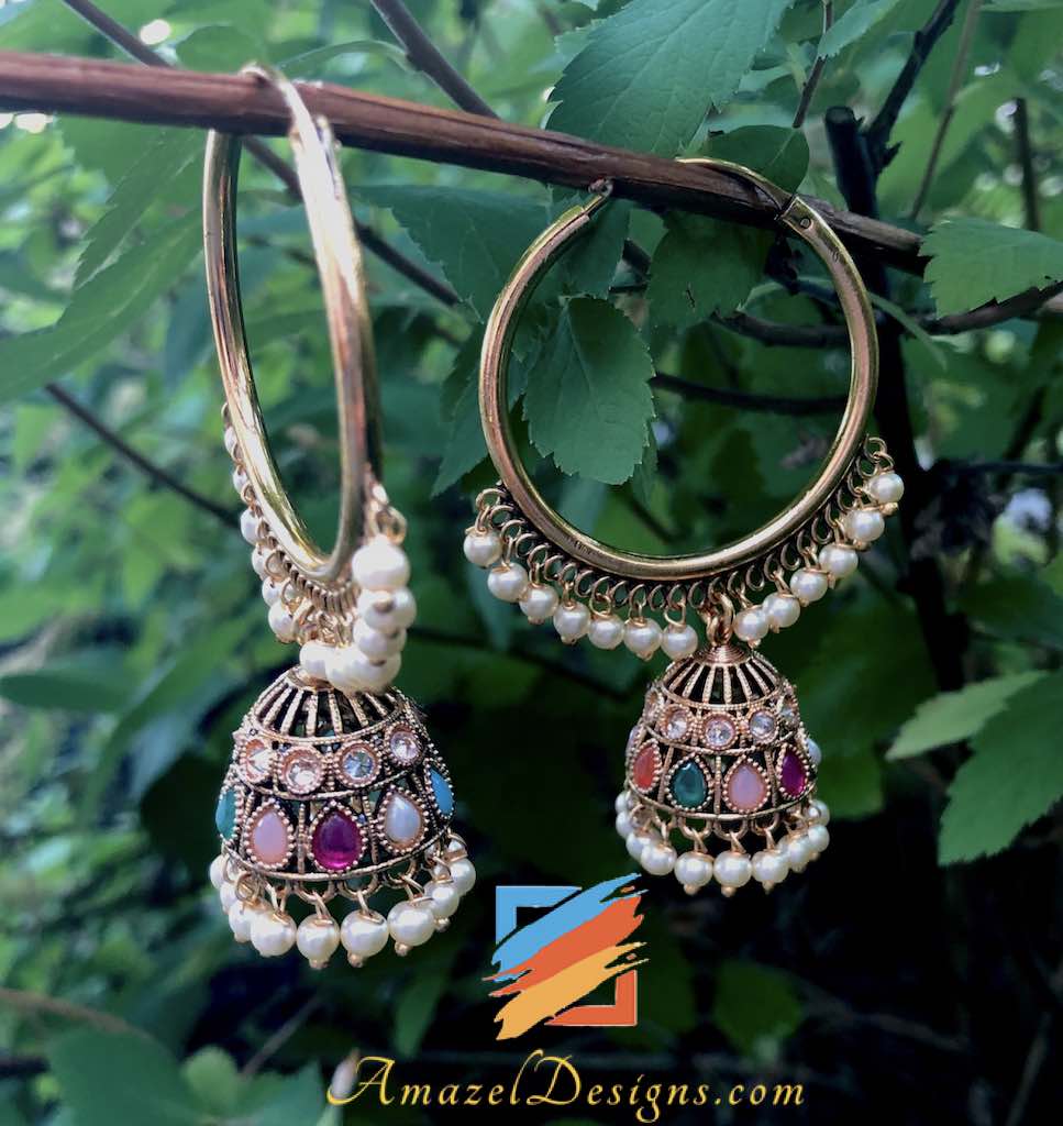 Golden Walli with Multicoloured Small Jhumki