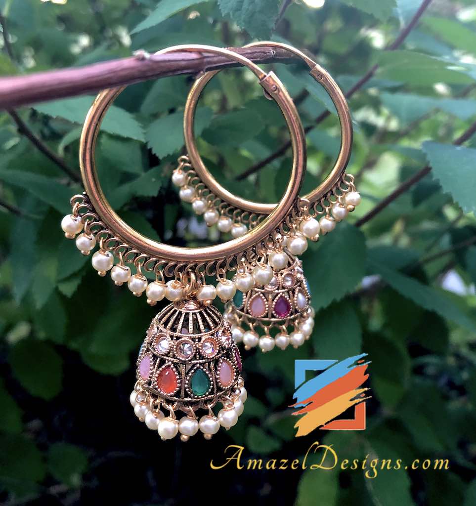 Golden Walli with Multicoloured Small Jhumki