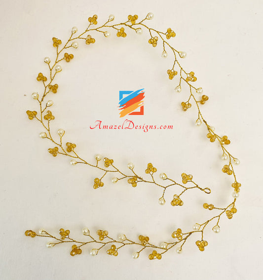 Golden White Hair Accessory with White Beads