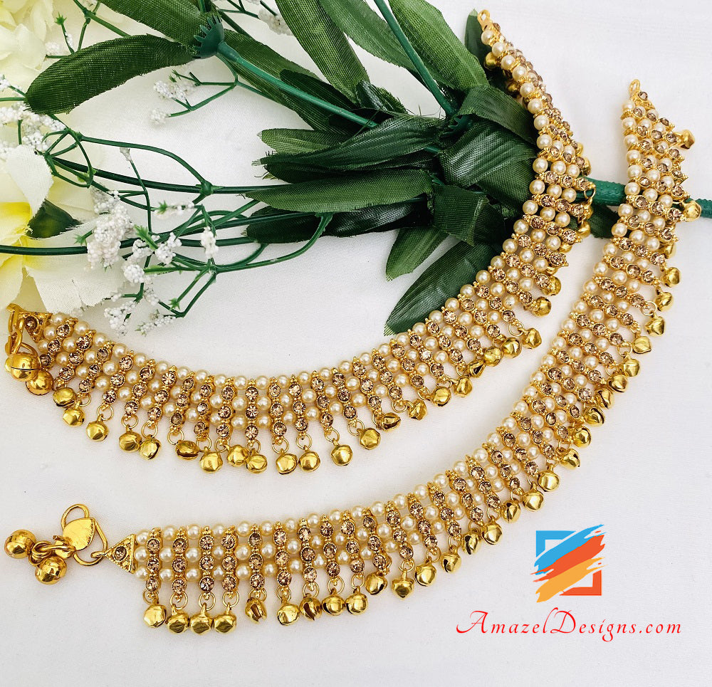 Golden With Beads And Stones Ghungroo Payal