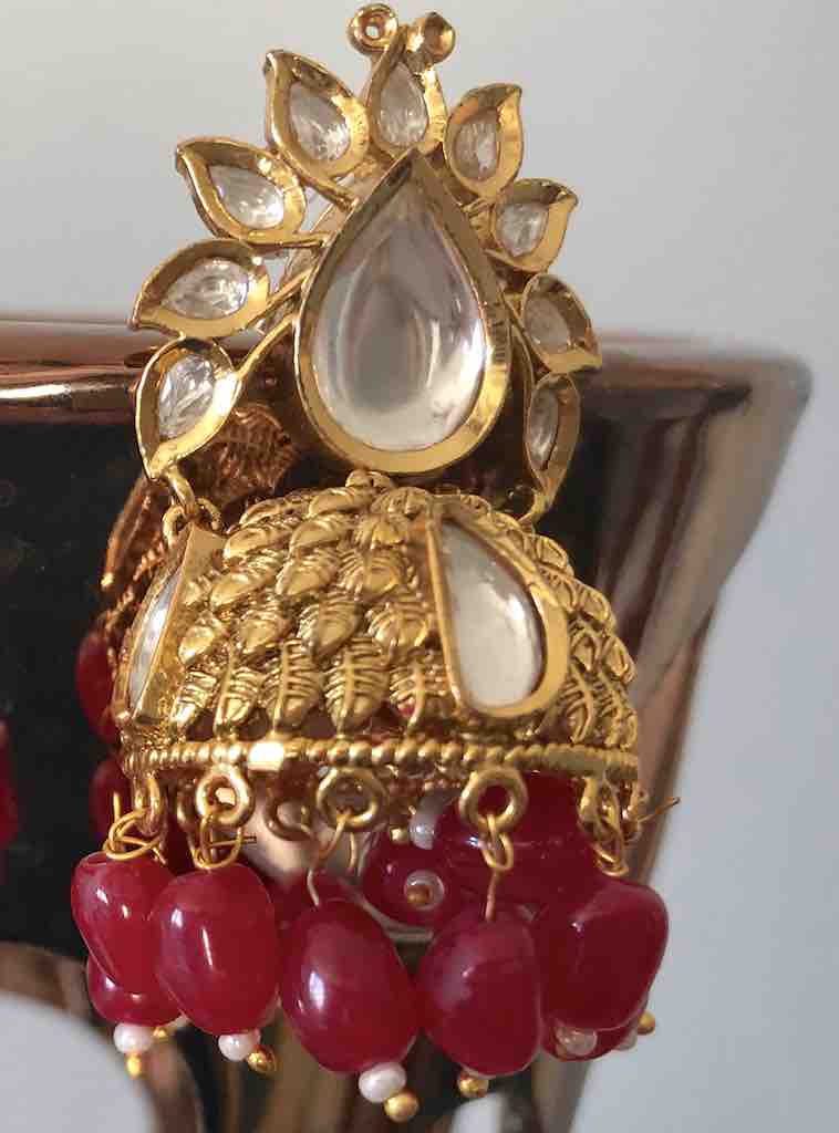 Golden Red Jhumki Earrings