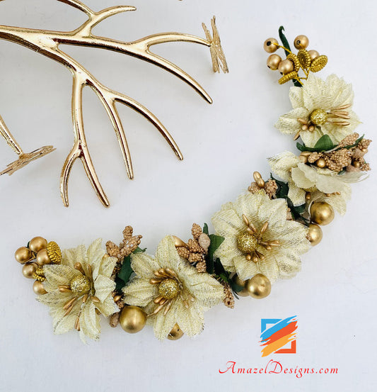 Golden and Copper Beads Gajra - Hair Accessory