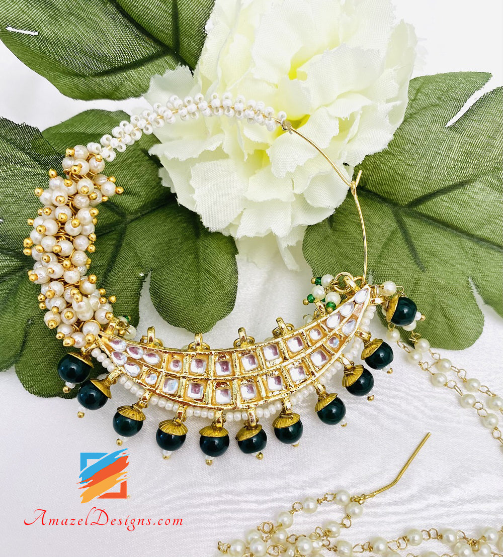 Green Emerald Large Kundan Pierced Nath