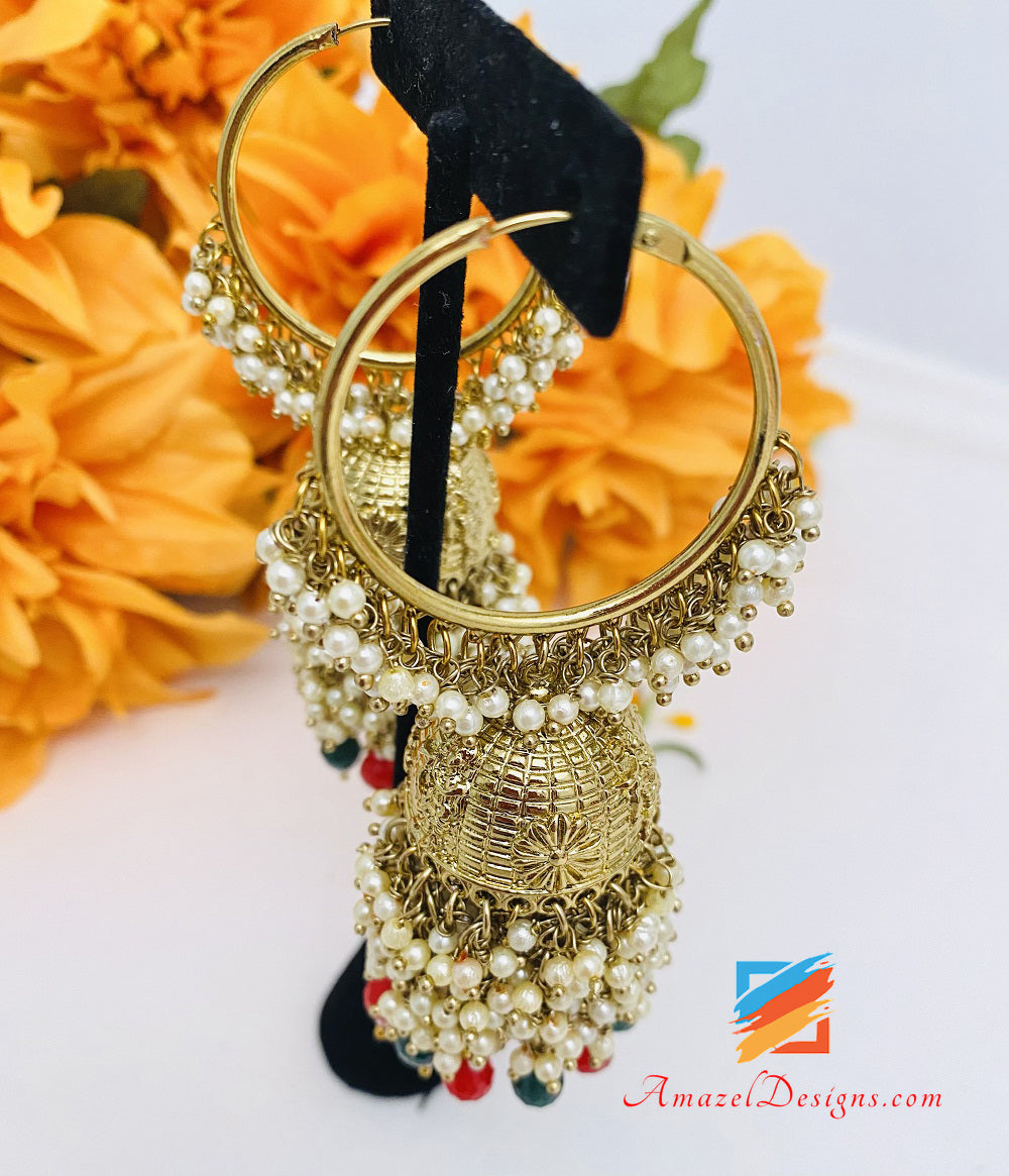 Green Emerald Maroon Ruby Pearly Jhumki Waliyaan