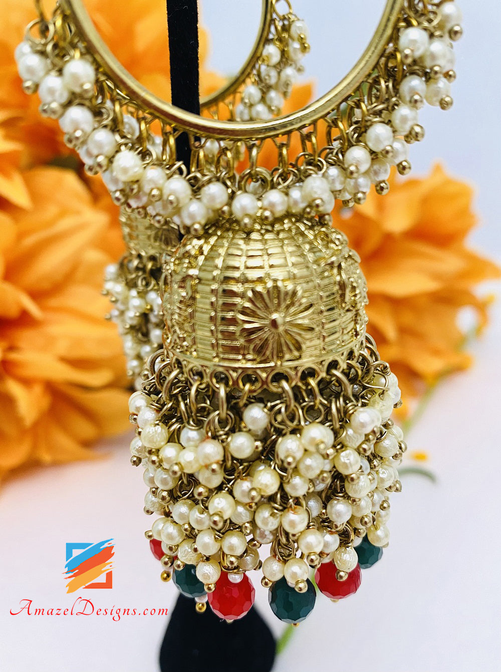 Green Emerald Maroon Ruby Pearly Jhumki Waliyaan