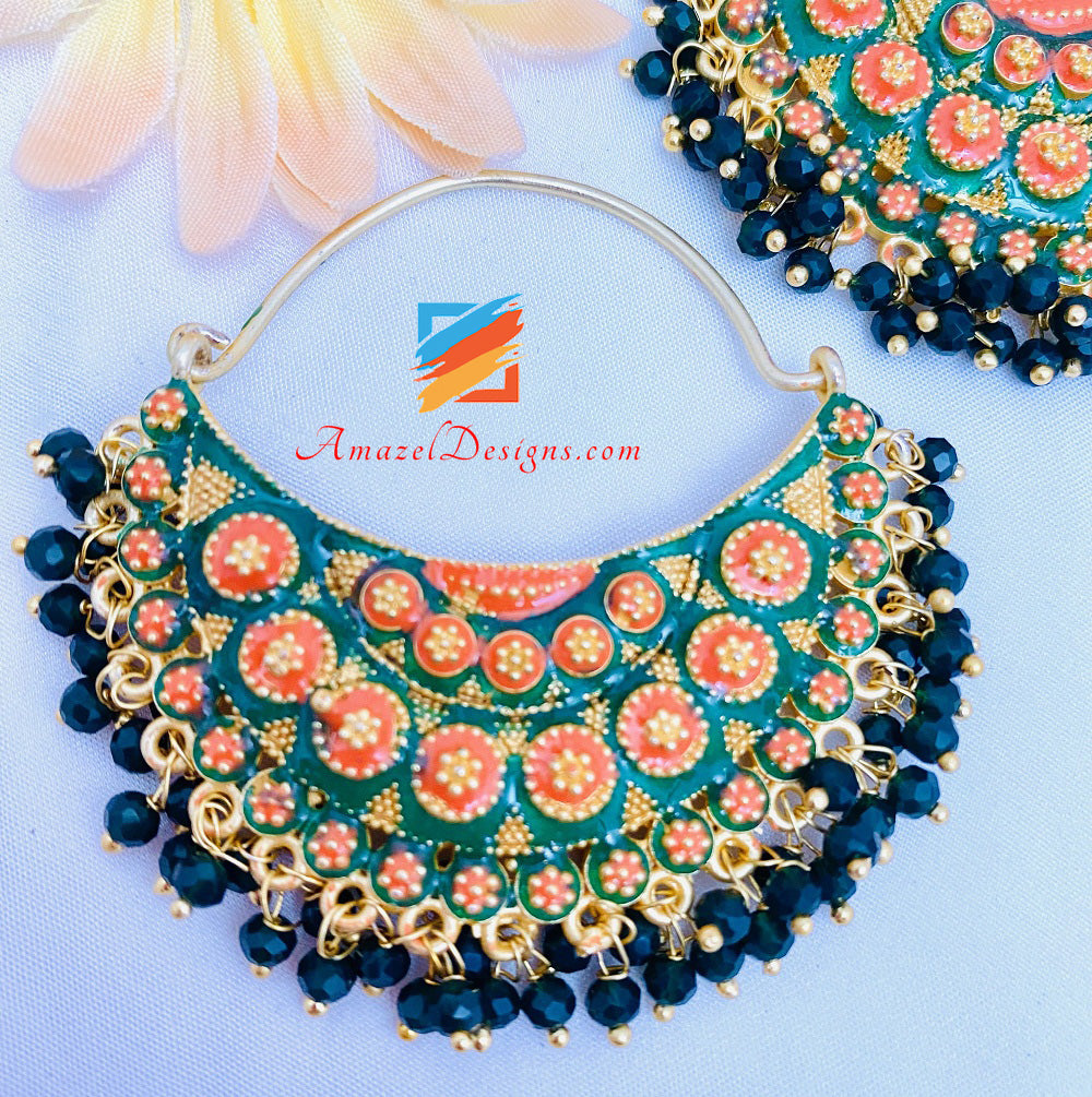 Grünes, leichtes, handbemaltes Waliyaan