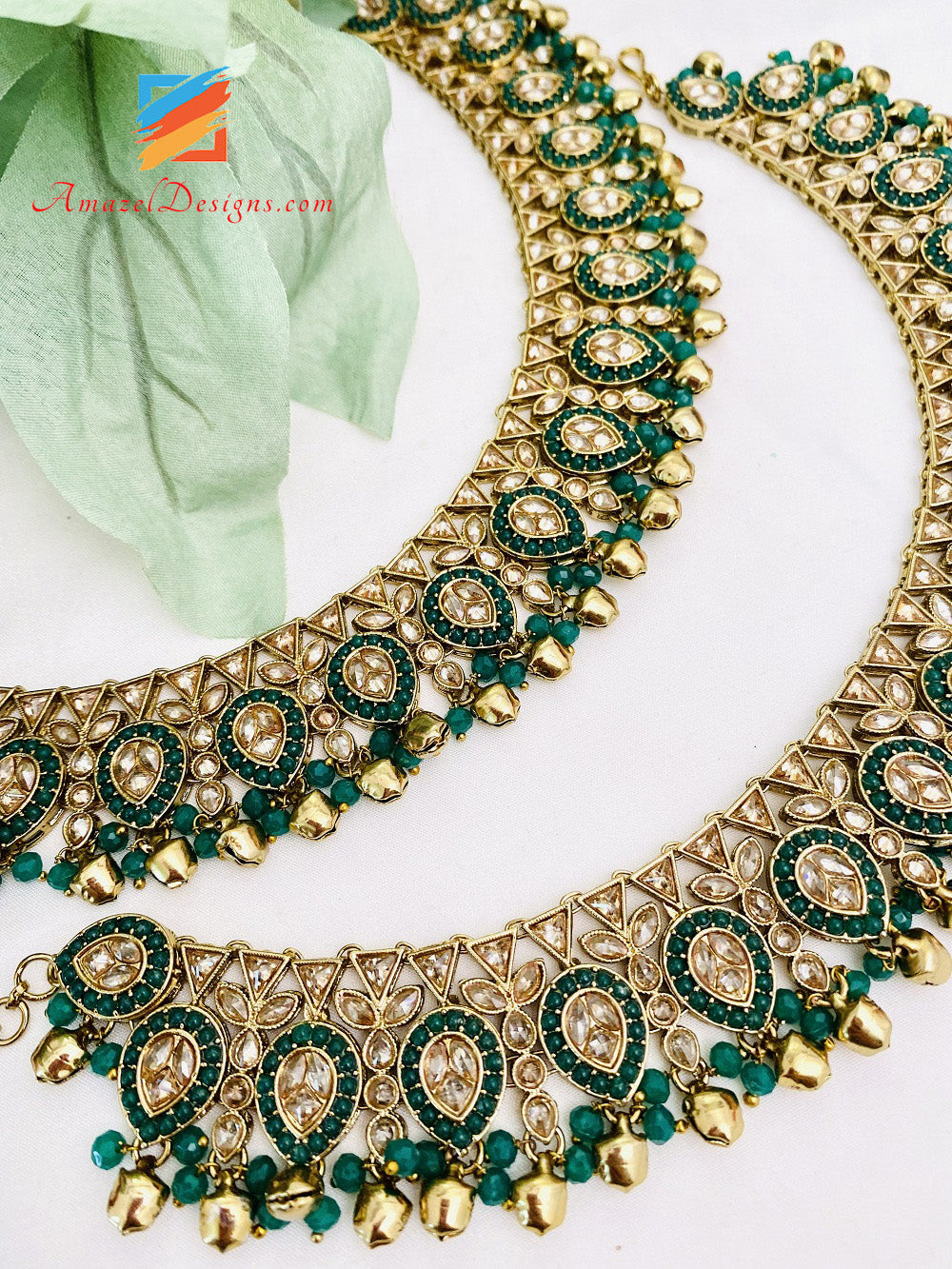High Quality Green Polki Ghungroo Jhanjaar