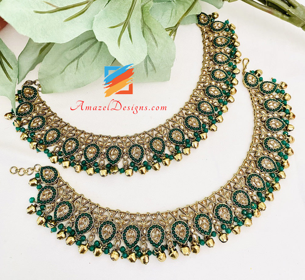 High Quality Green Polki Ghungroo Jhanjaar