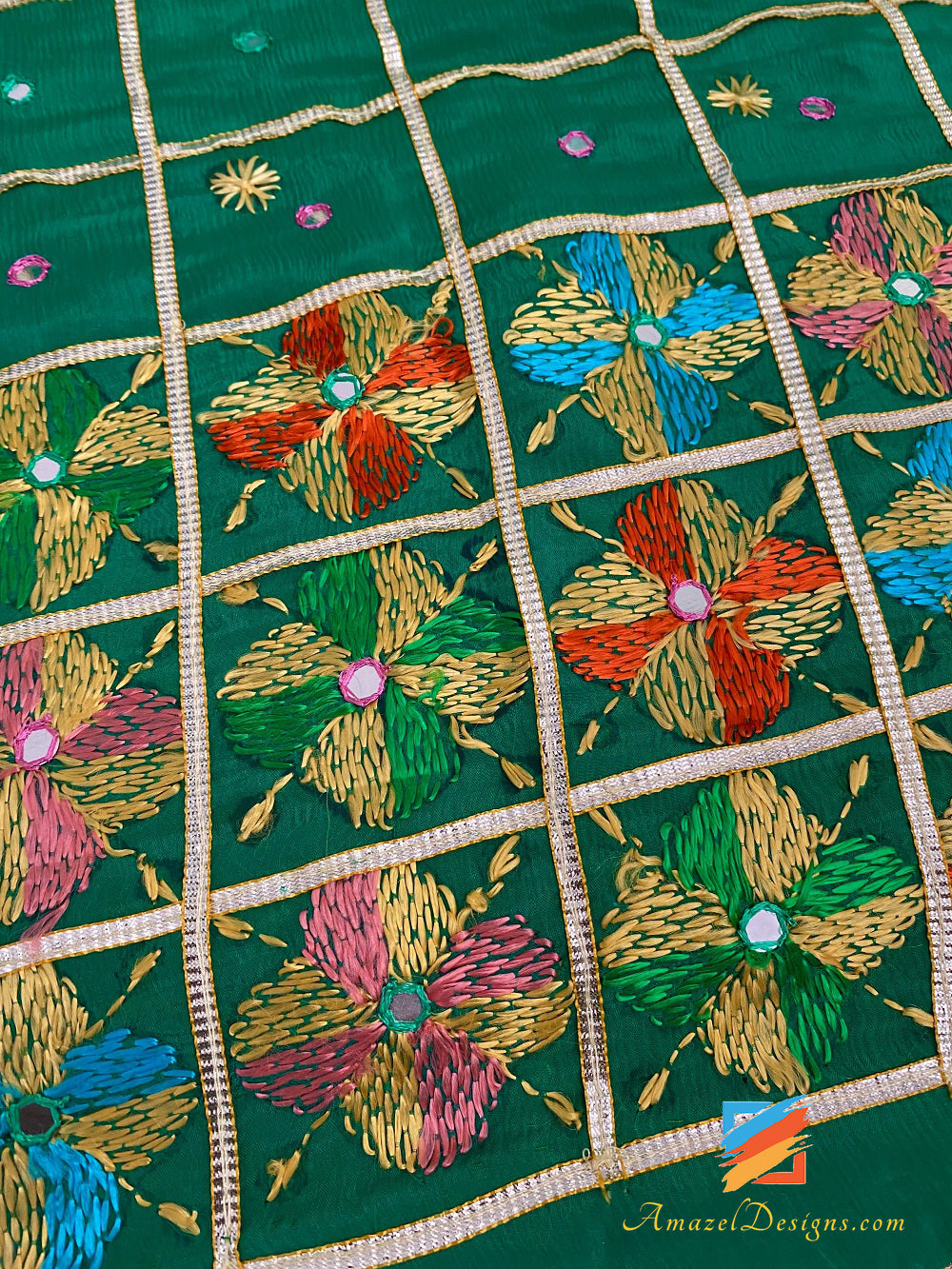 Green Sheesha Aari Lavoro Phulkari
