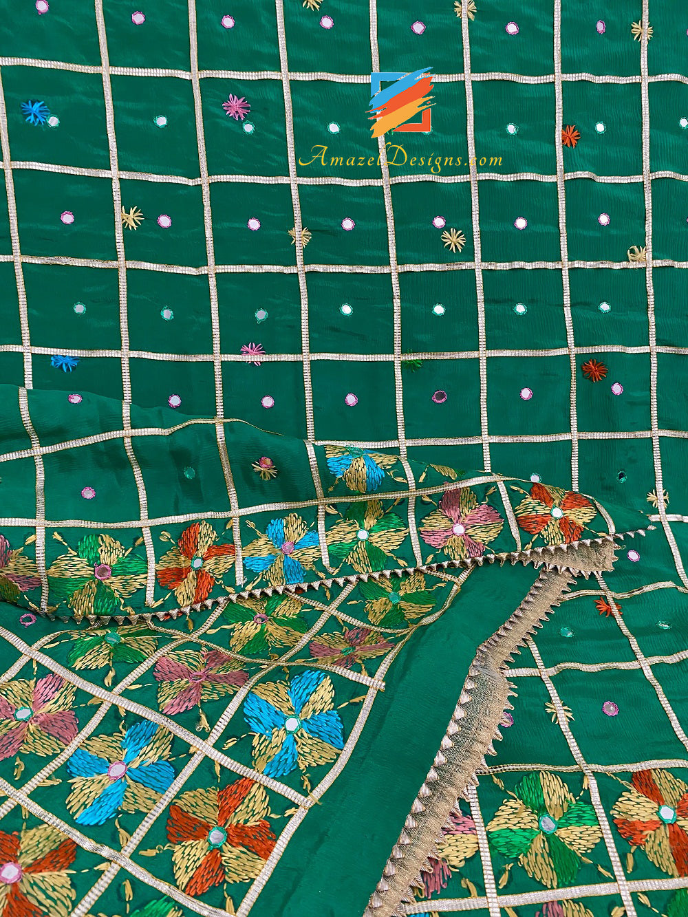 Green Sheesha Aari Lavoro Phulkari
