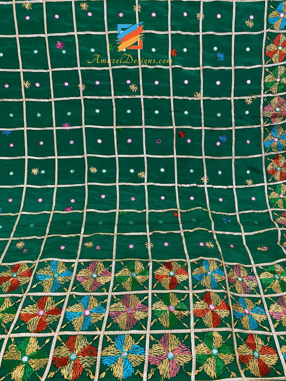 Green Sheesha Aari Lavoro Phulkari