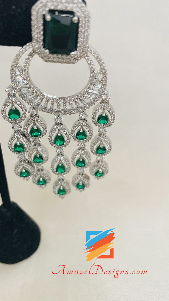 Green Silver AD Earrings