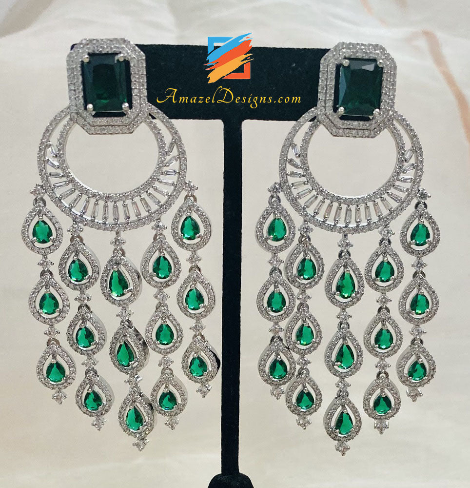 Green Silver AD Earrings