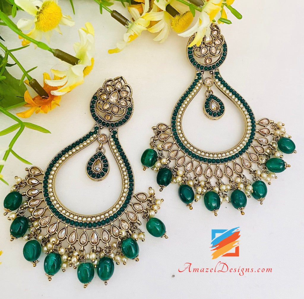 Collana da sposa Polki verde (smeraldo) Orecchini girocollo Set Tikka e Passa