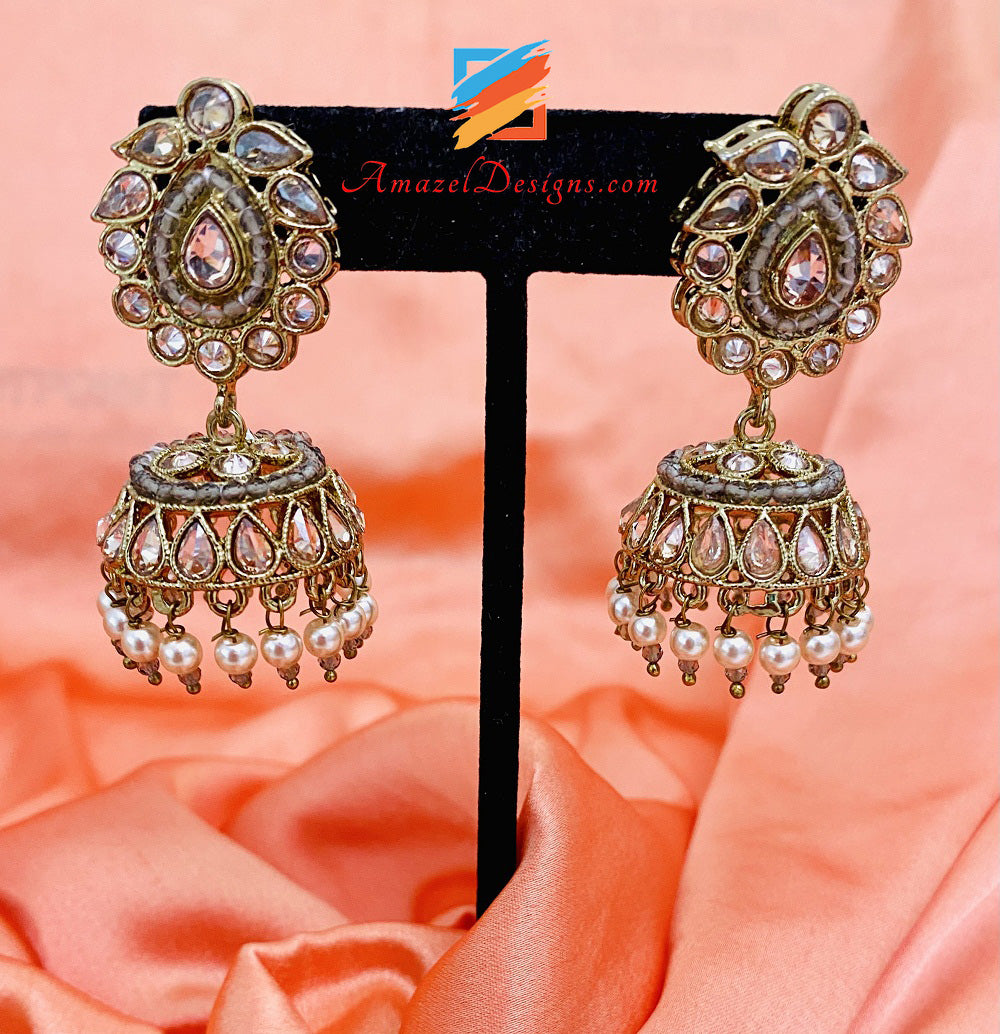 Grey Polki Small Jhumki