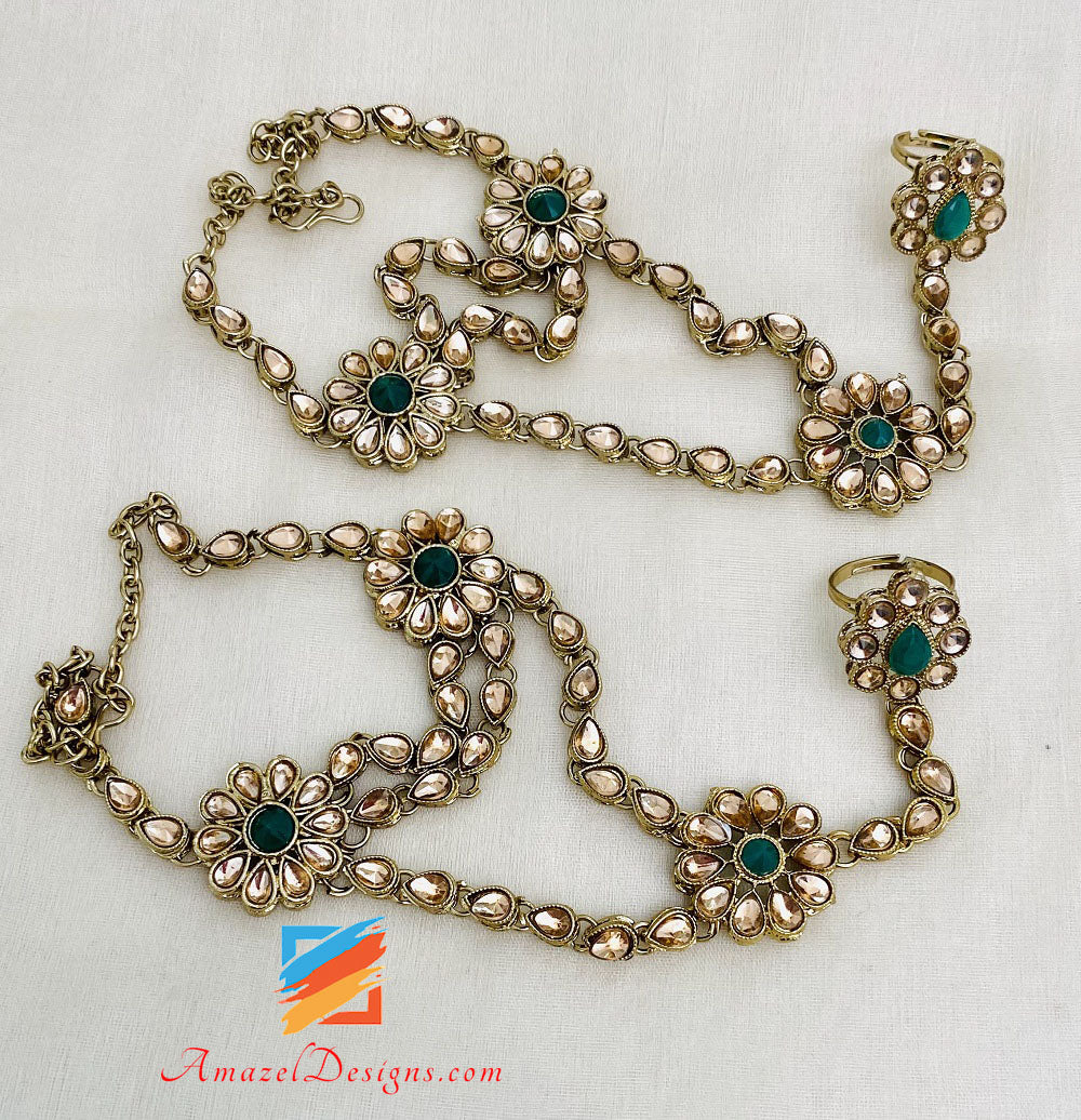 Heavy Bridal Necklace Long Haar Earrings Matha Patti Nath And Hand Pieces
