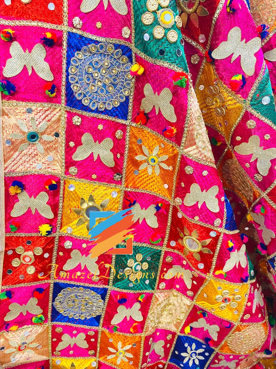 Heavy Work Kundan Specchi PomPom Patti Latkan Phulkari multicolore