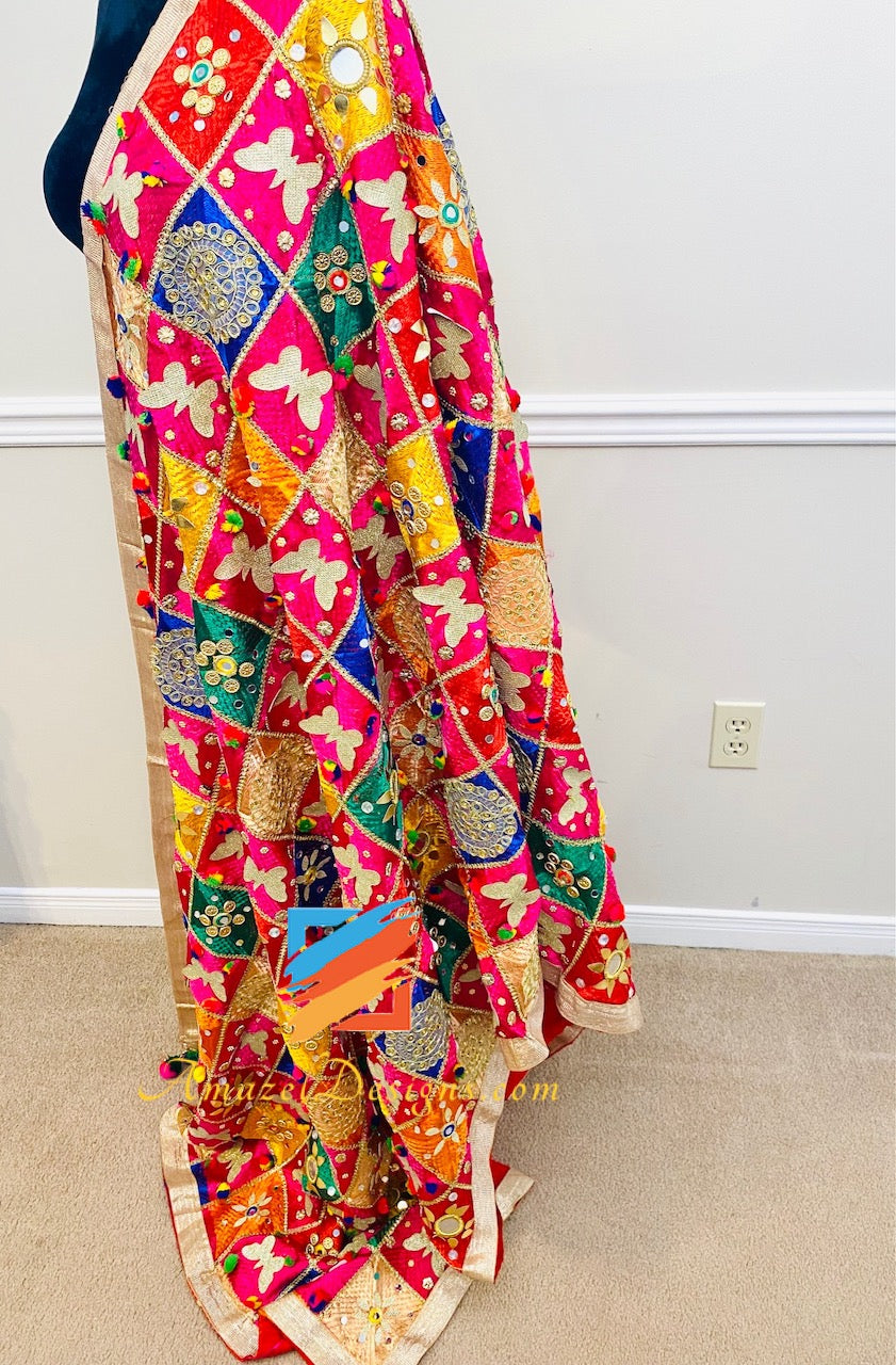 Heavy Work Kundan Specchi PomPom Patti Latkan Phulkari multicolore