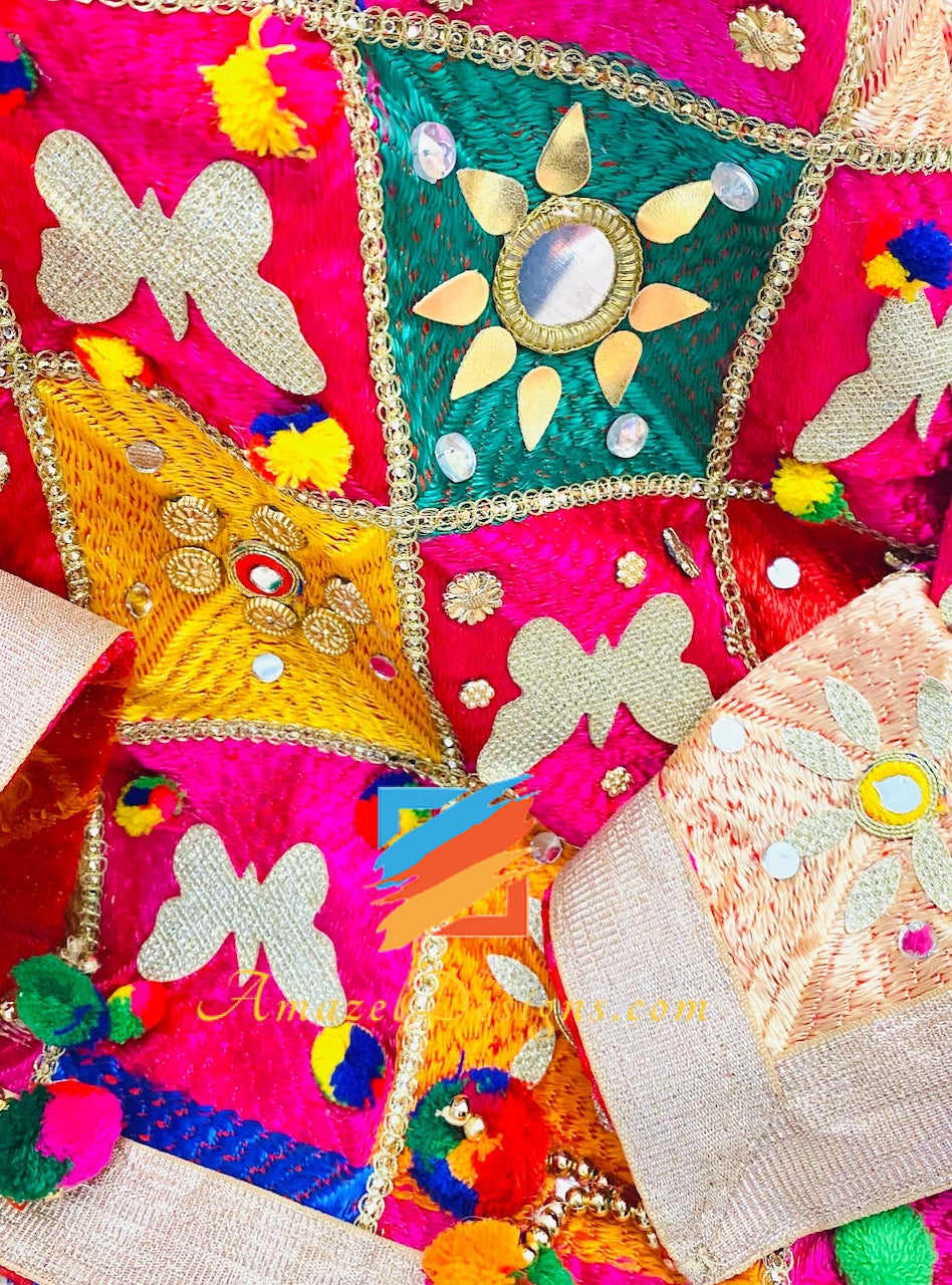 Heavy Work Kundan Specchi PomPom Patti Latkan Phulkari multicolore