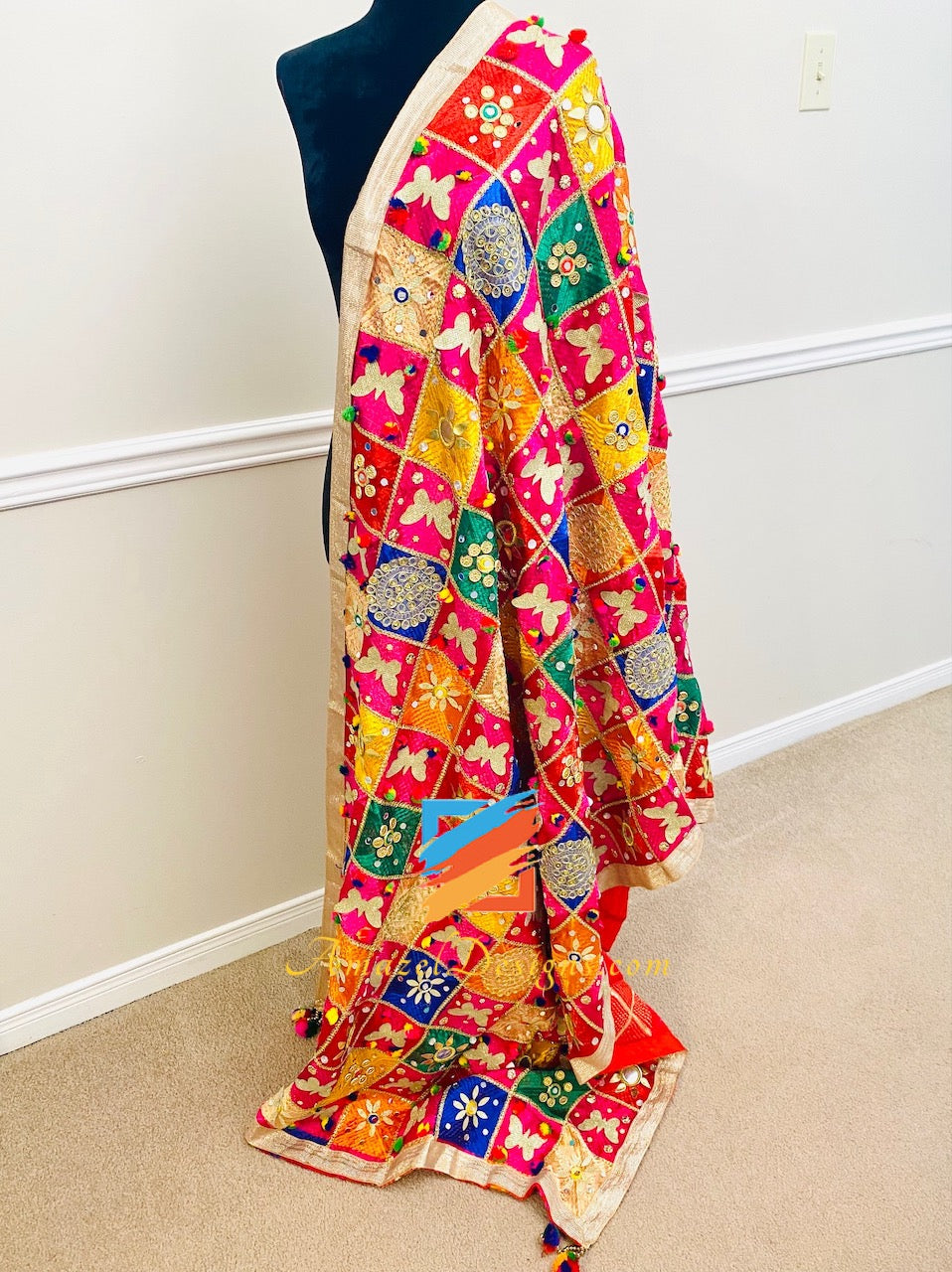 Heavy Work Kundan Specchi PomPom Patti Latkan Phulkari multicolore