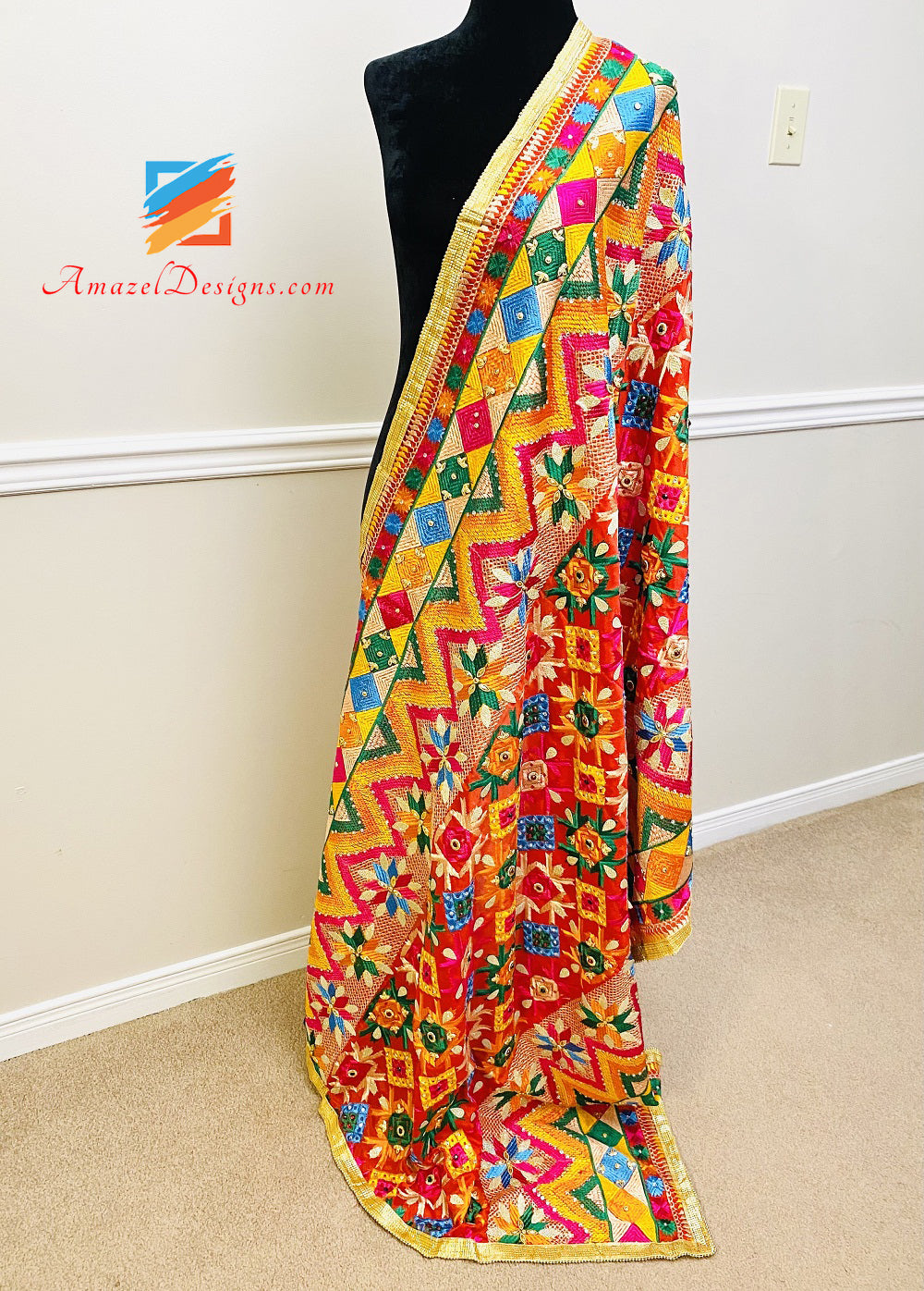 High Quality Fulkari Crystal And Kundan Work All Over