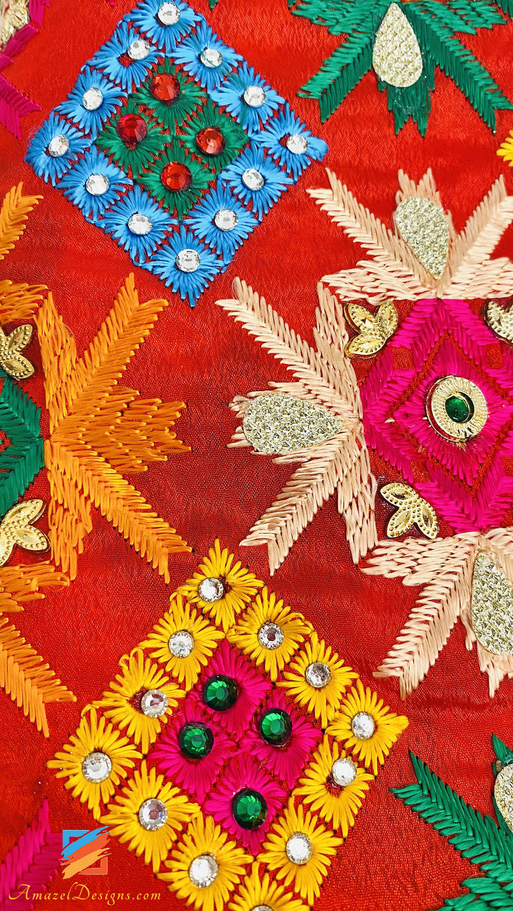High Quality Fulkari Crystal And Kundan Work All Over