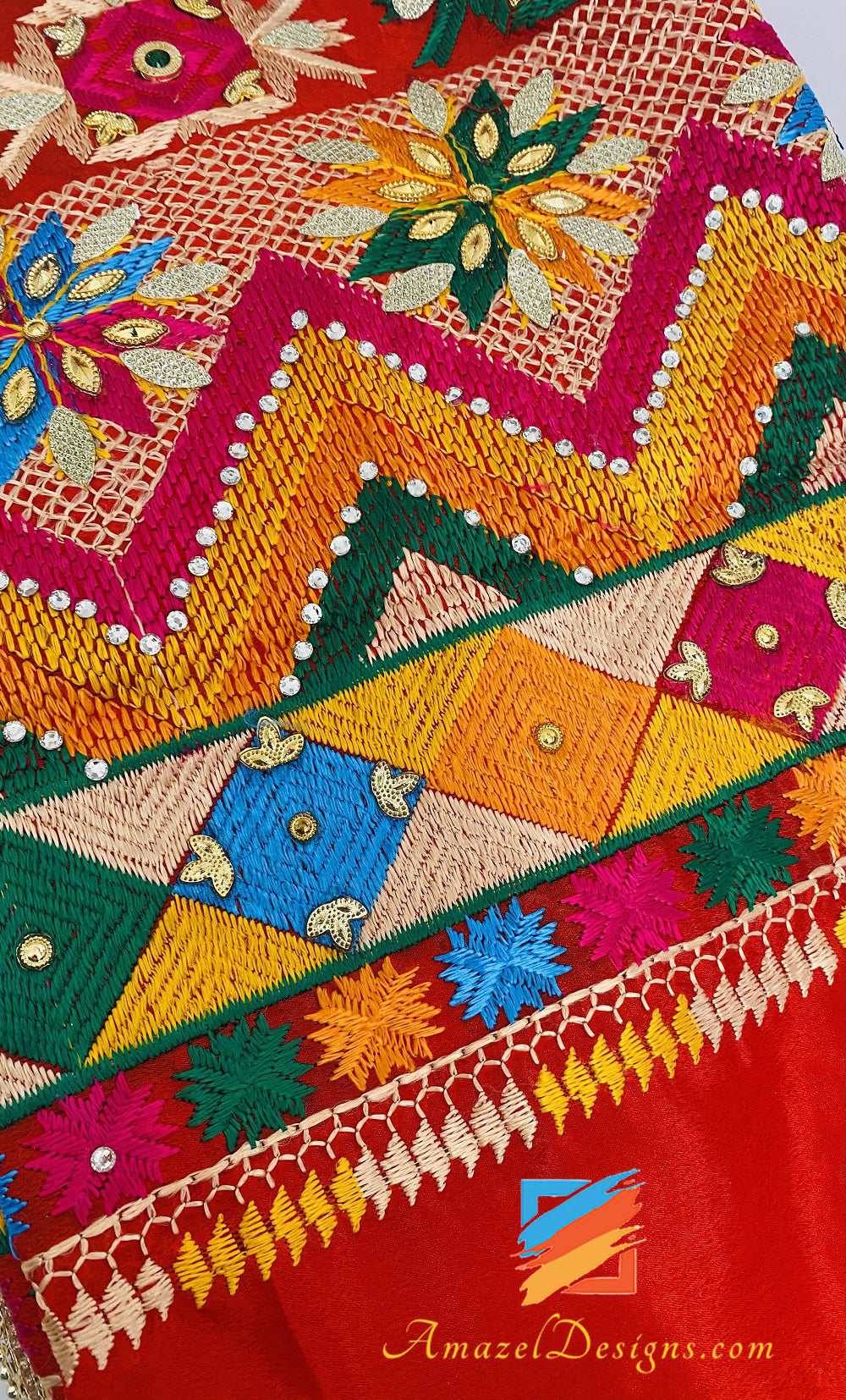 High Quality Fulkari Crystal And Kundan Work All Over