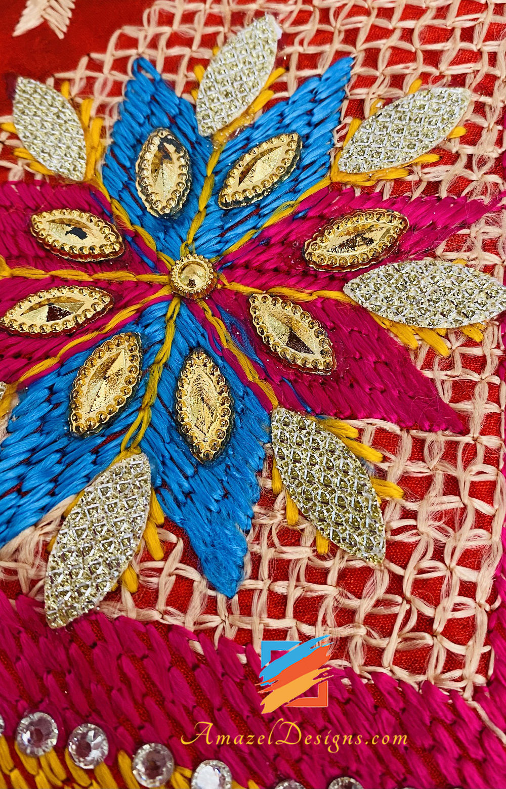 High Quality Fulkari Crystal And Kundan Work All Over
