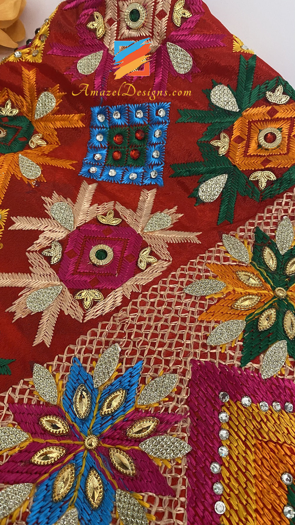 High Quality Fulkari Crystal And Kundan Work All Over