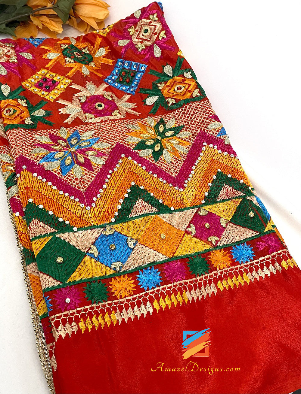 High Quality Fulkari Crystal And Kundan Work All Over
