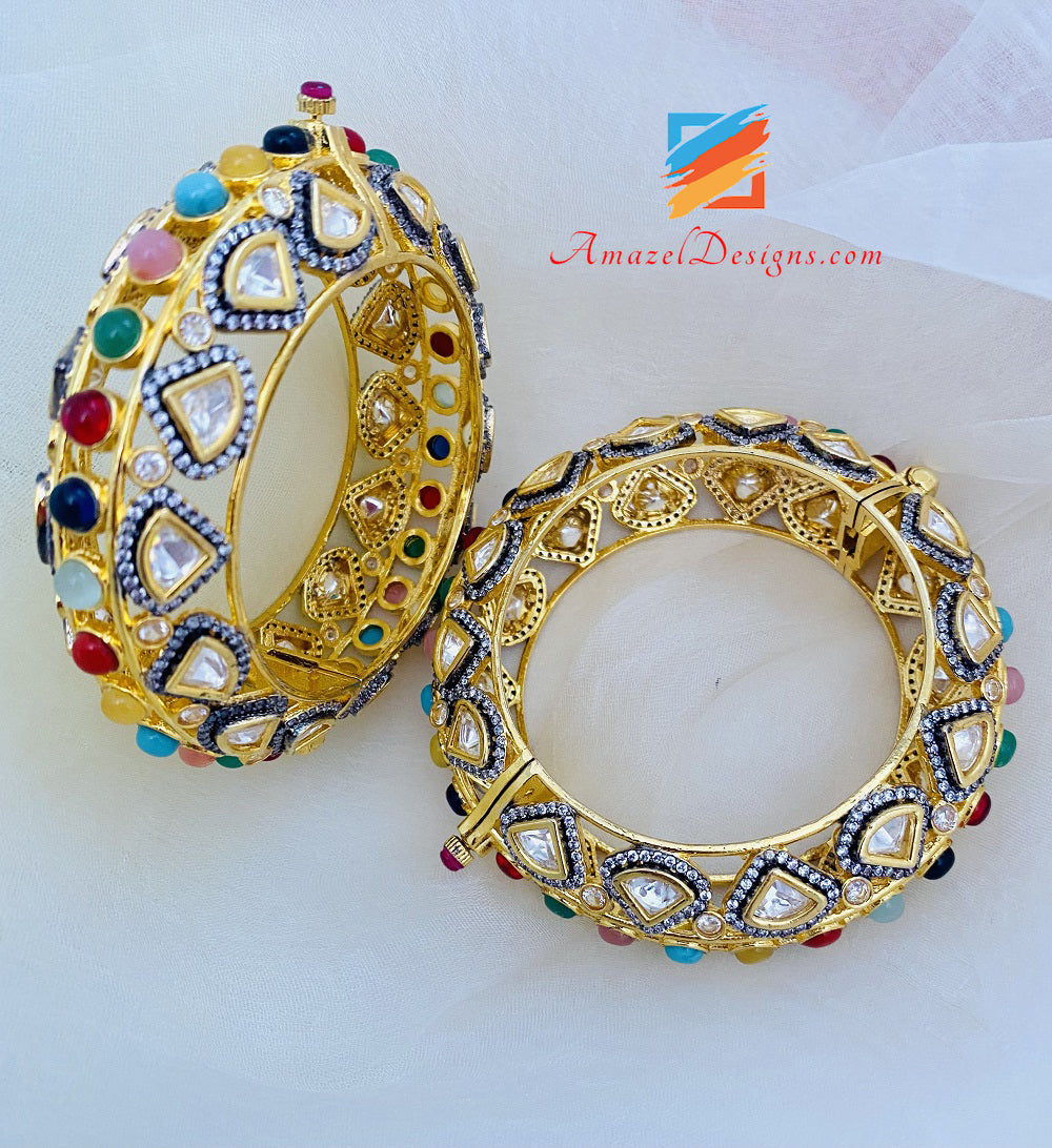 Designer di alta qualità dorato multicolore apribile Kundan Kada Kangan