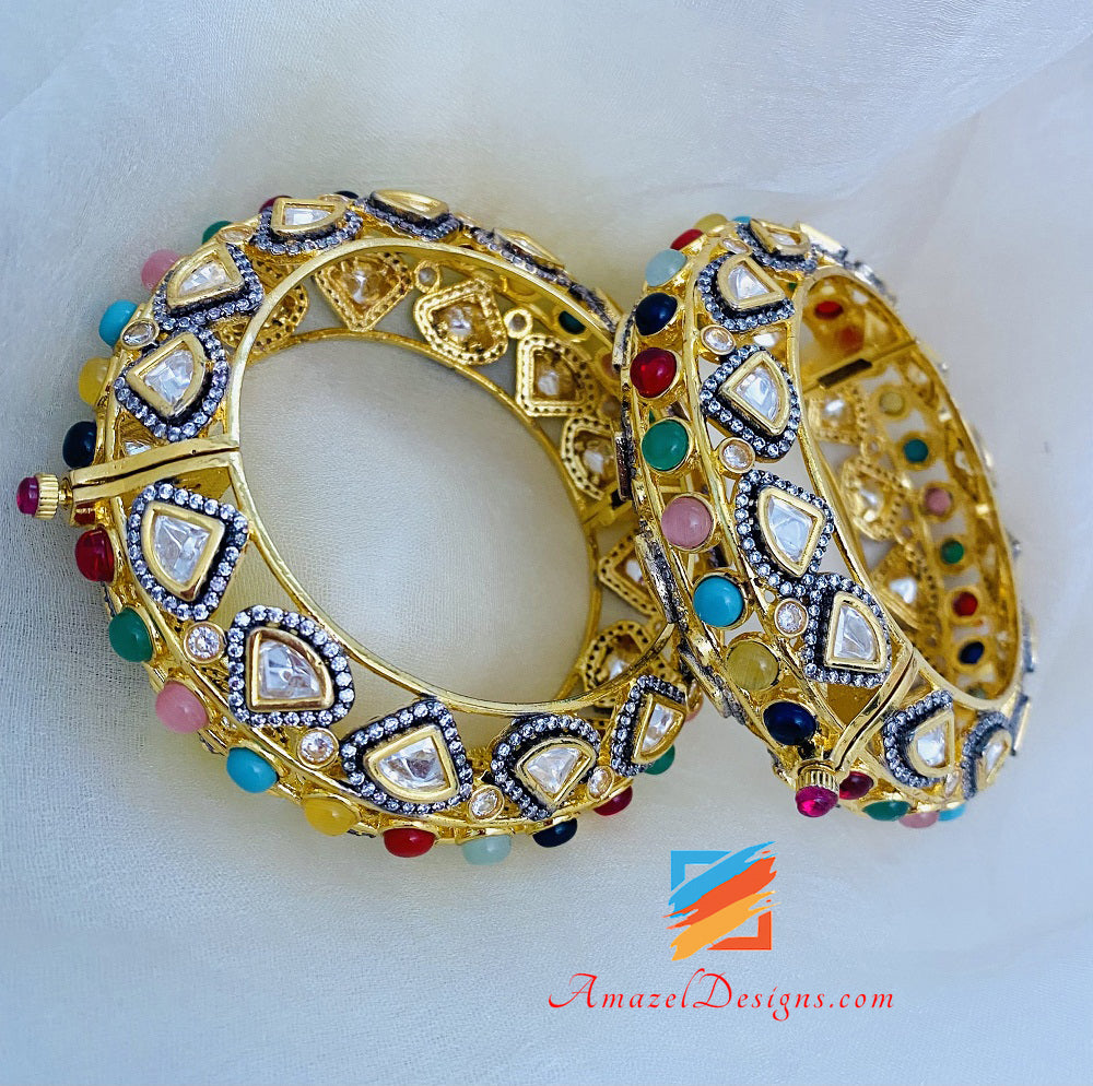 Designer di alta qualità dorato multicolore apribile Kundan Kada Kangan
