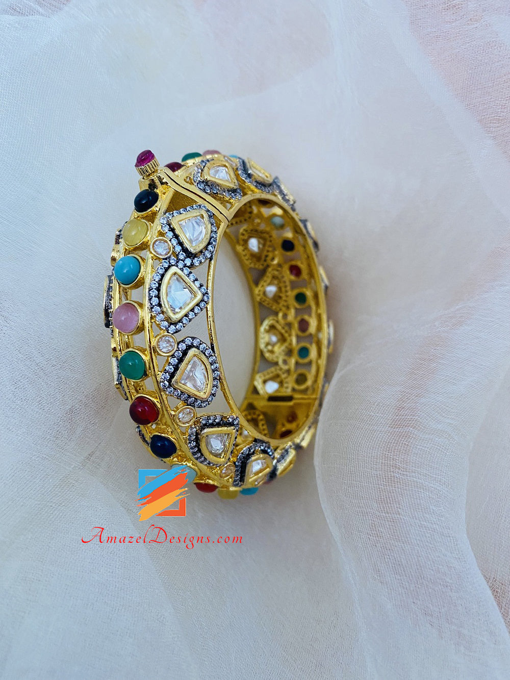 Designer di alta qualità dorato multicolore apribile Kundan Kada Kangan