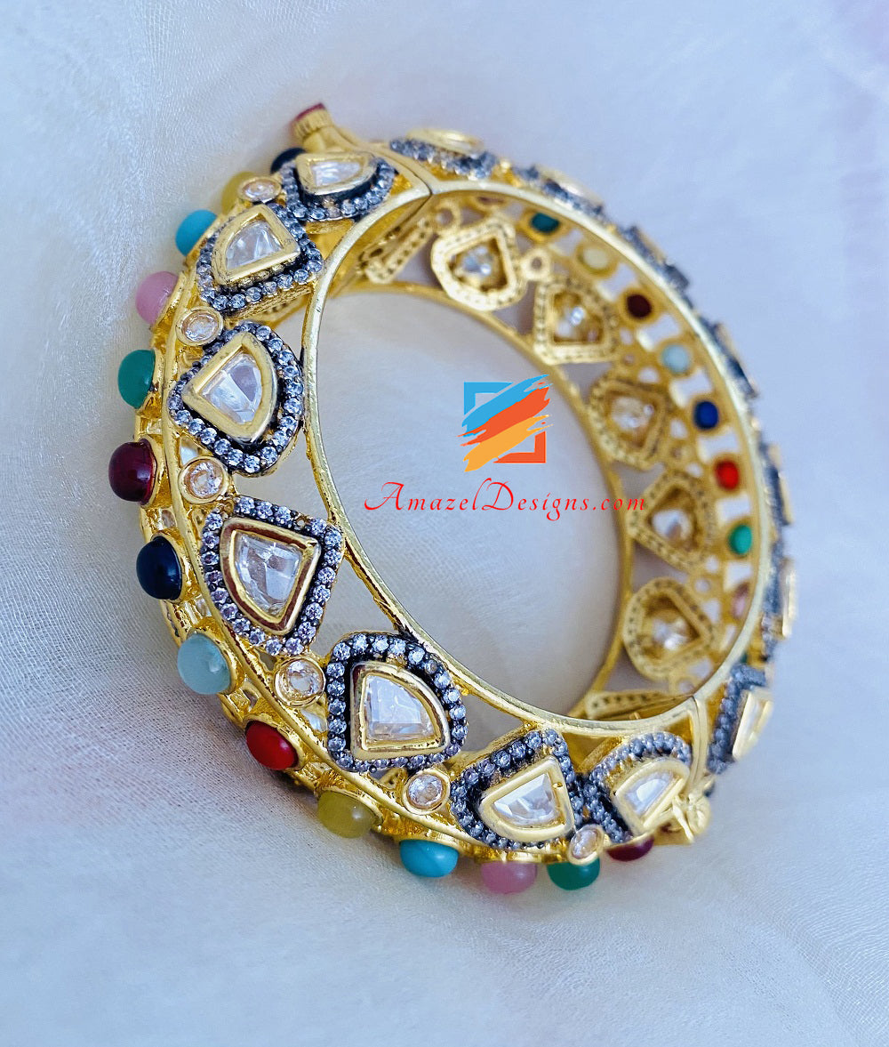 Designer di alta qualità dorato multicolore apribile Kundan Kada Kangan