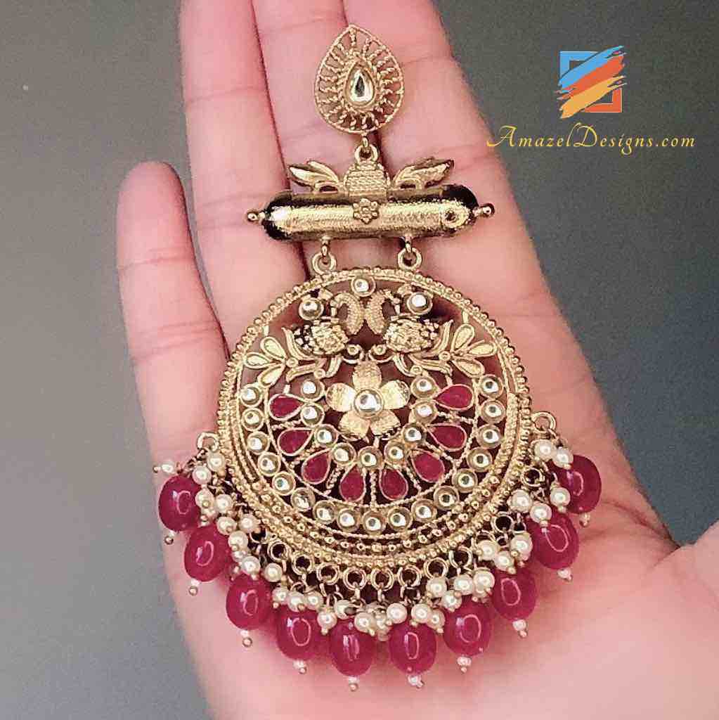 High Quality Oversized Earring with Magenta (Hot Pink) Beads