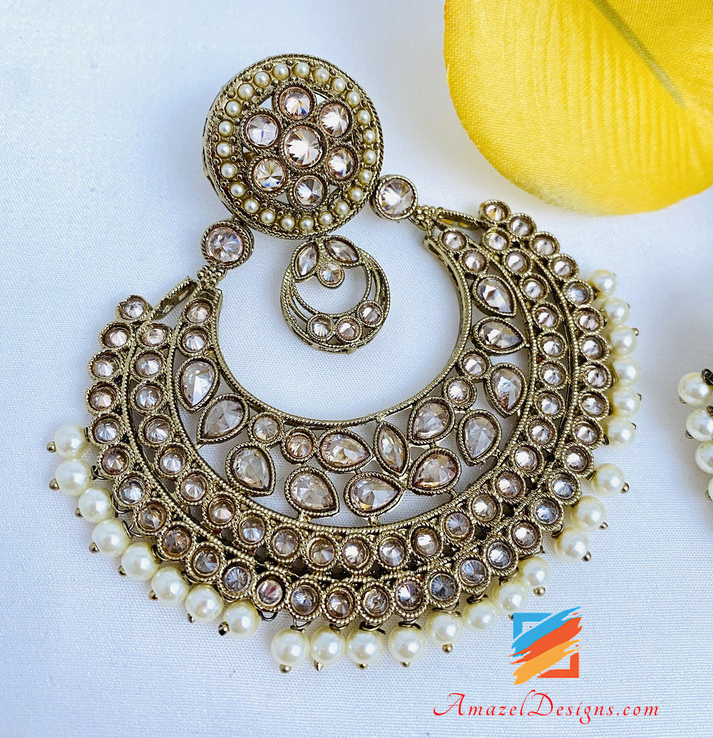 High Quality Oversized Polki Chandbali Earrings
