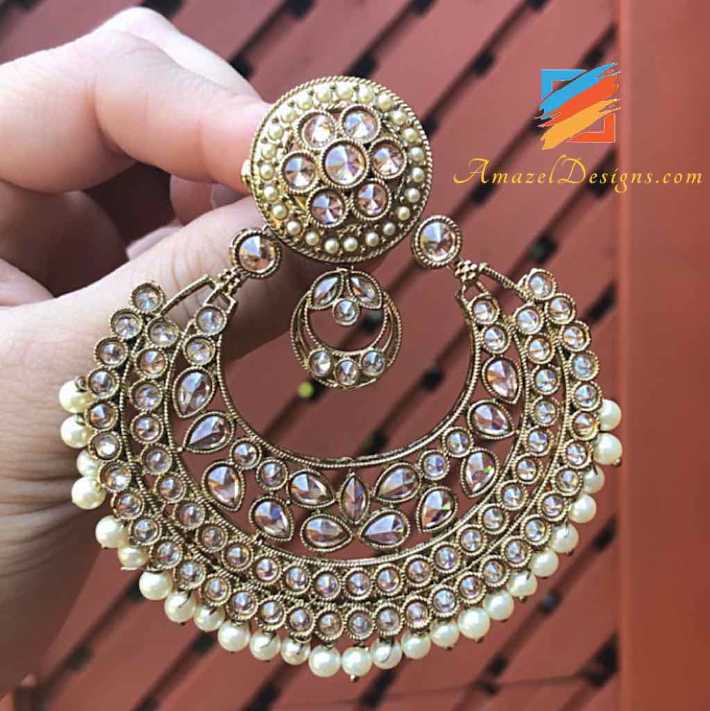 High Quality Oversized Polki Chandbali Earrings