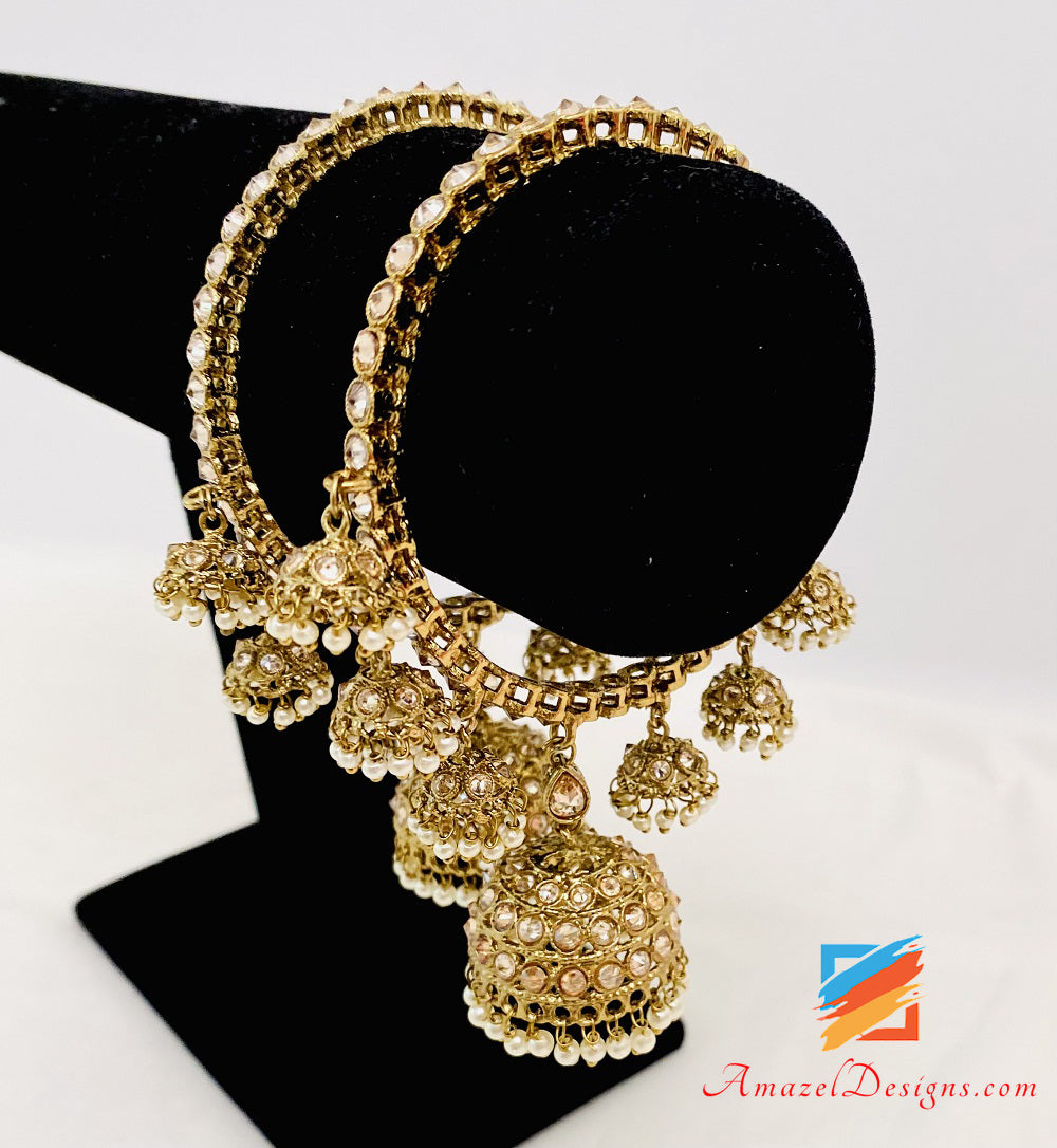 High Quality Polki Champagne Jhumki Bangles - 2 Kadas or 4 Kadas