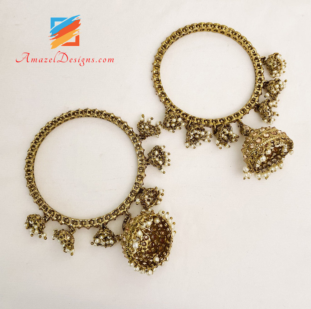High Quality Polki Champagne Jhumki Bangles - 2 Kadas or 4 Kadas